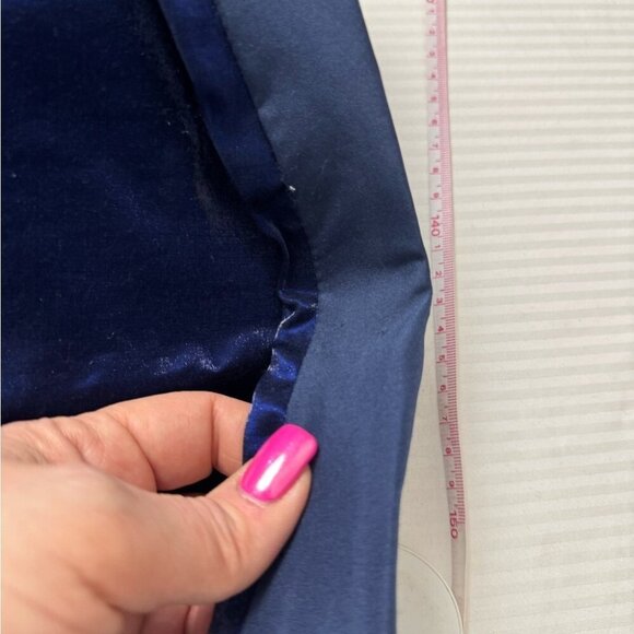 Elegant Navy Blue Gown Size 4 Shimmer Off‑Shoulder A‑Line High Slit Lace‑Back - Picture 15 of 16